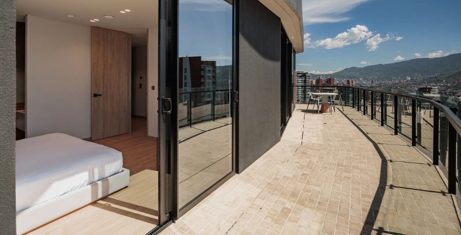 Premium serviced aparthotel interior in El Poblado for post-surgery recovery.